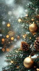 Elegant Christmas Tree Decorated with Ornaments and Pinecones