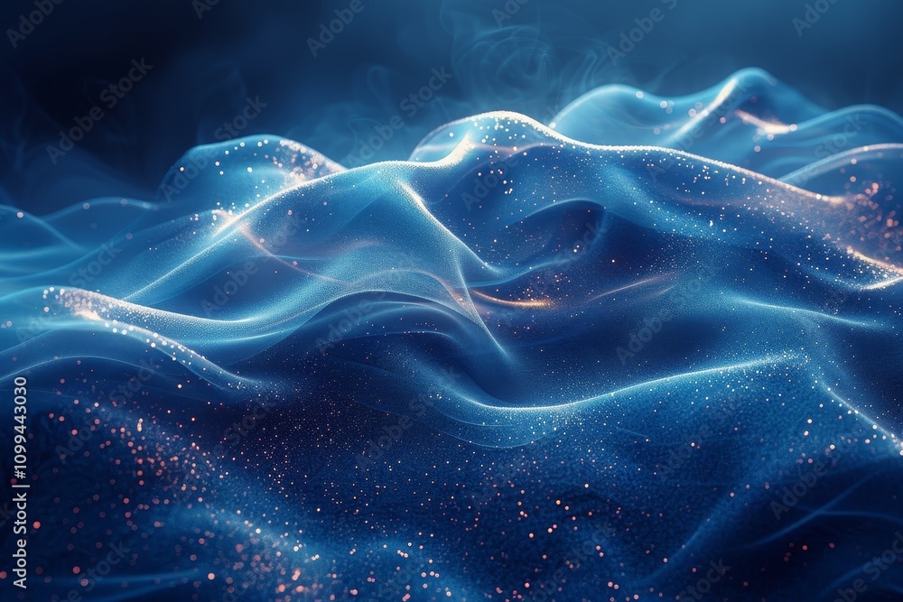 Poster captivating abstract wave lines in blue, highlighting light technology with ample copy space