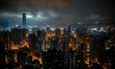 Obraz premium Night cityscape, skyscrapers, illuminated city.