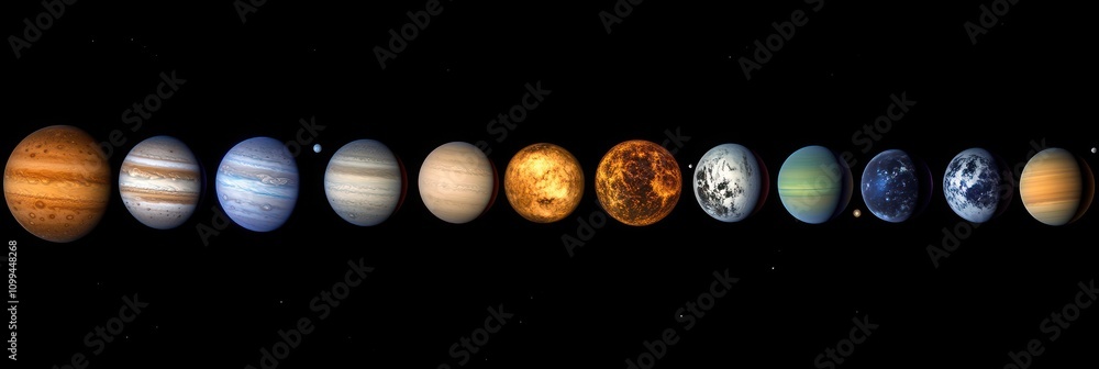 Poster a visual representation of the solar system's planets arranged in order from the sun.