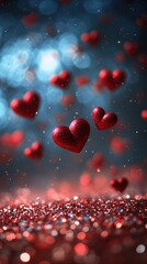 Obraz premium Sparkling Red Hearts on a Glittery Background for Romantic Themes