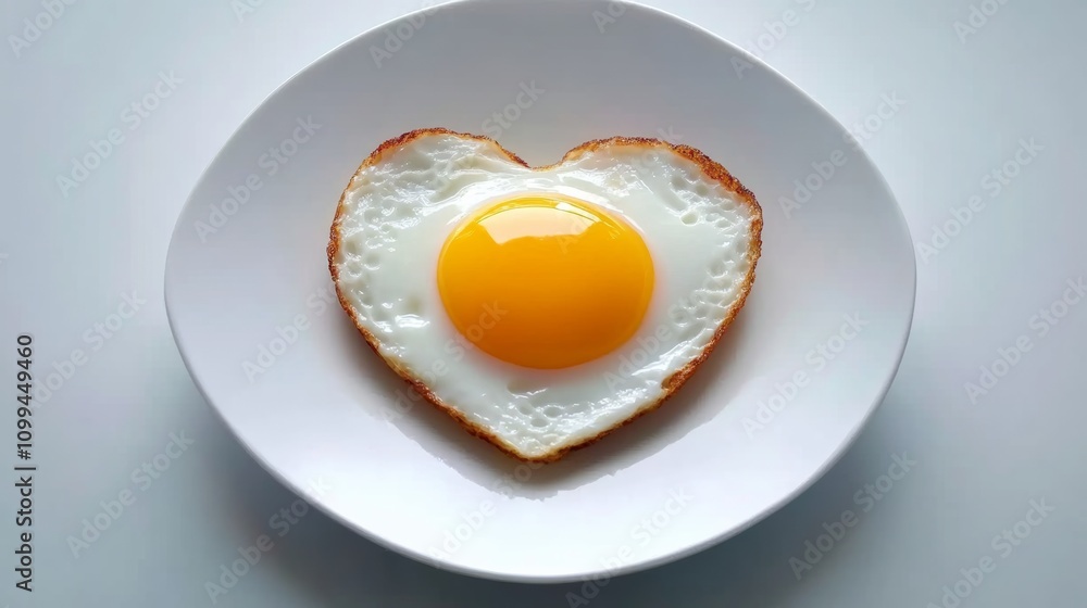 Poster a heart-shaped egg is placed on a white plate, creating a visually appealing and unique presentation