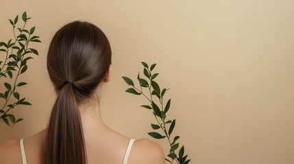 Naklejka premium Woman With Long Brown Hair And Plants