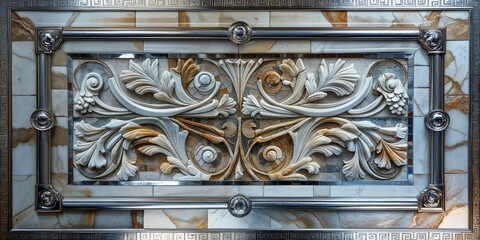 Elegant Stone Carving Wall Panel with Metal Frame