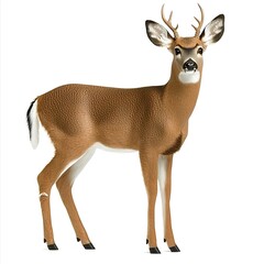 Fototapeta premium A Majestic White-Tailed Deer Buck Stands Against a Pure White Background.