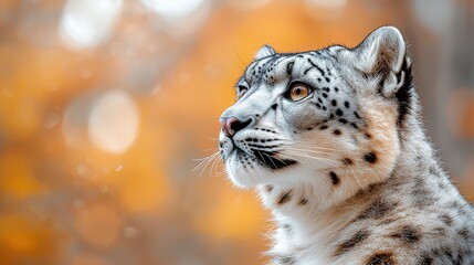 Obraz premium Majestic snow leopard with spotted fur in autumn mountain landscape