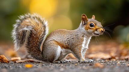 Obraz premium Curious Squirrel Foraging for Acorns in Autumn Woodland