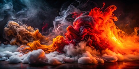 Fototapeta premium Dramatic Abstract Night Photography of Flowing Red, Orange, and Gray Smoke Symbolizing Passion, Energy, Intensity, Transformation, and Mystery in a Captivating Visual Display