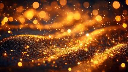 Obraz premium Sparkling Golden Particles Creating a Magical Atmosphere of Light and Joy in a Shimmering Background