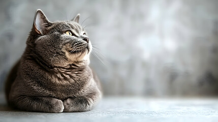Gray Cat Posing Gracefully in Soft Natural Light on a Textured Background