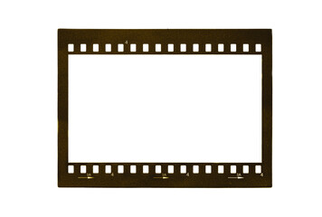 yellow celluloid photo film strip on white background