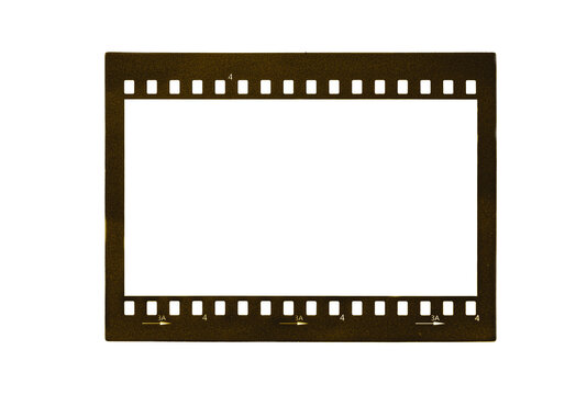 yellow celluloid photo film strip on white background