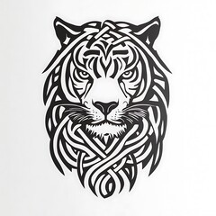 Fototapeta premium Stylized Black and White Tiger Head with Celtic Knotwork Design.