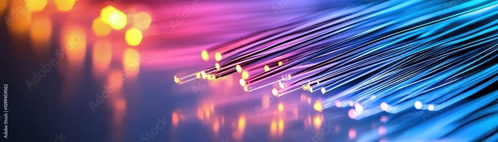 Poster vibrant fiber optic cables with illuminating blue and pink colors creating a technological and futur