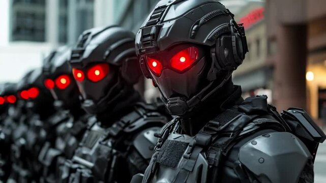 Futuristic Robotic Soldiers in Formation