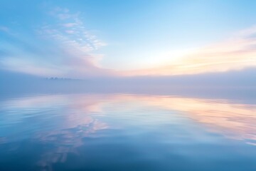 Obraz premium Misty Lake Sunrise Serene Calm, Peaceful Dawn, Sky Reflection