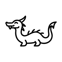 Fototapeta premium Simple line icon of a dragon, black and white, mythical creature on white background