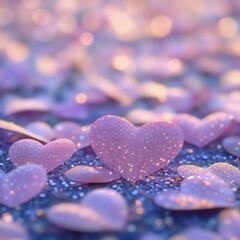 Obraz premium Glittering hearts on sparkling background for love, family, and caring celebrations with copy space. For Mothers Day card, Valentine's Day design, anniversary graphic, Family Day 