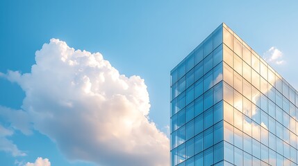Fototapeta premium Modern glass building reflection urban cityscape architectural photography daylight aesthetic viewpoint