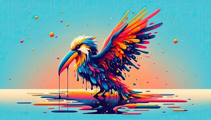 Colorful abstract illustration of a majestic bird with oil-slicked wings