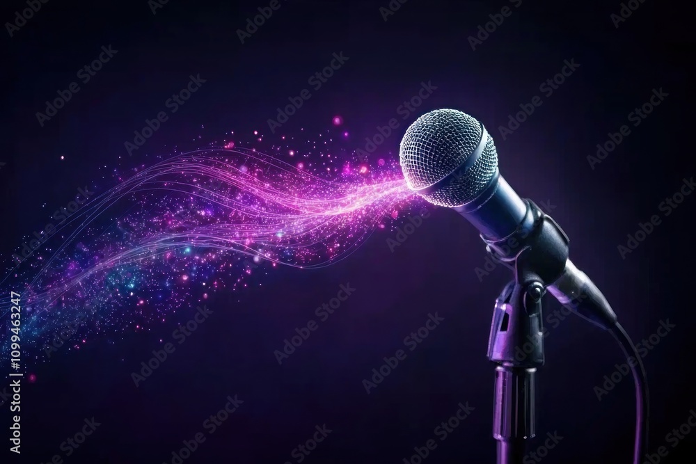 Aufkleber dynamic sound waves captured microphone in motion studio setting digital art dark background creativ