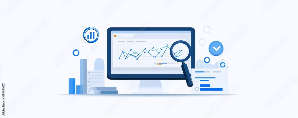 Poster professional workspace with a focus on website marketing and ranking performance metrics in a clean 
