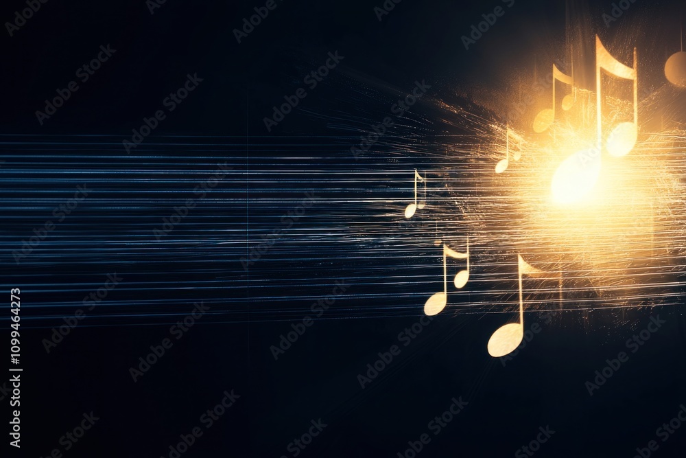 Poster musical notes in motion digital space abstract art dynamic environment close-up view concept of soun