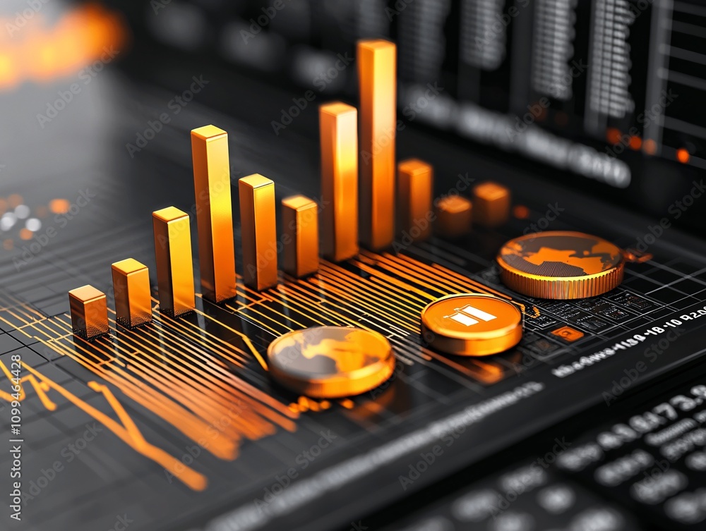 Poster creative representation of digital marketing metrics and keyword optimization concepts in a 3d layou