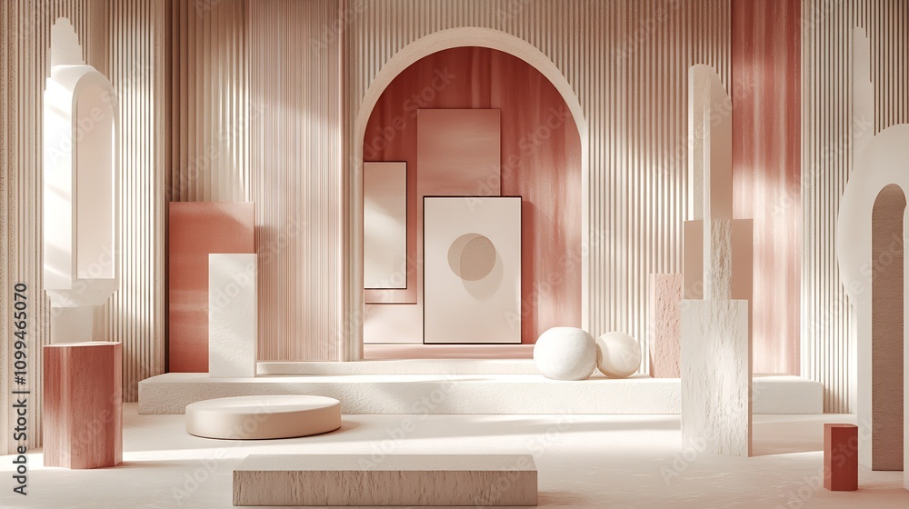 Poster modern abstract interior design with soft pink and beige accents in stylish minimalist space : gener