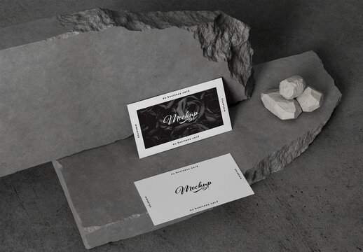Two Realistic Business Card Mockup on Stone Surface