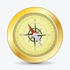 Gold compass. Vector illustration of a classic compass with shadow underneath