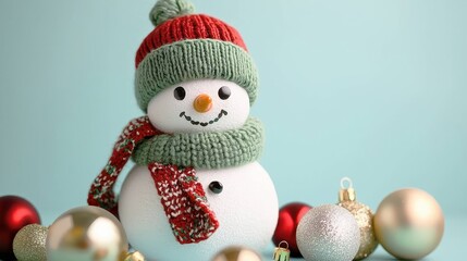 Fototapeta premium Snowman with Santa suit around with ornament Christmas decoration