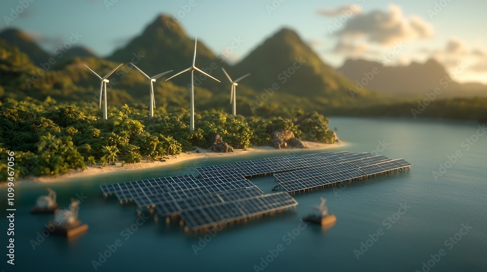 Poster offshore marine renewable energy microgrid powering a remote tropical island with an array of solar 