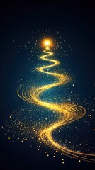 Obraz premium Sparkling Golden Christmas Tree with Radiant Star on Dark Background
