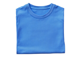 Realistic blue folded t shirt. Isolated asset with transparent background.