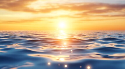 Obraz premium Breathtaking sunset over tranquil ocean, golden hues reflecting on calm waters