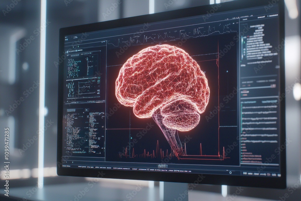 Poster exploring neural networks digital lab technology visualization modern office scientific insight