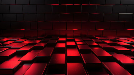 Obraz premium Red and black 3D blocks create futuristic digital landscape