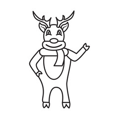 Obraz premium Cute Reindeer Mascot Outline with Scarf - Vector Illustration 