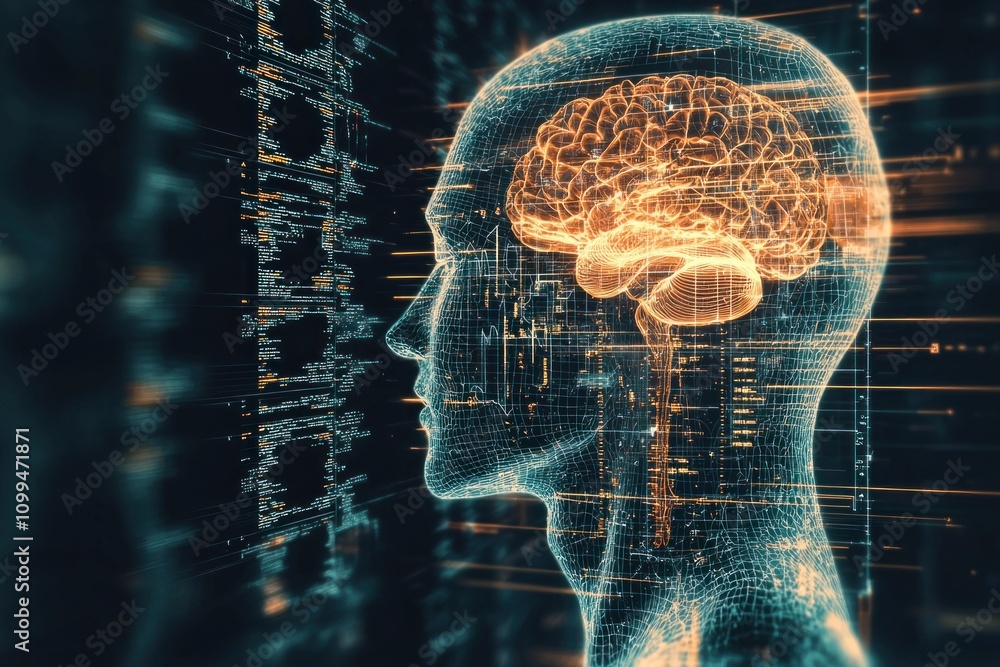 Aufkleber neural network visualization digital realm abstract art futuristic environment side profile conceptu