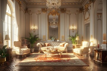 Fototapeta premium French-style interior with luxurious lighting and elegant details