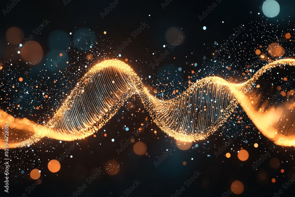 Poster dynamic golden waves of light abstract art digital composition dark background close-up view energy 