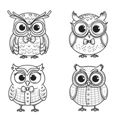 Fototapeta premium Cute funny owl set. Line art baby character illustration. Coloring book for kids