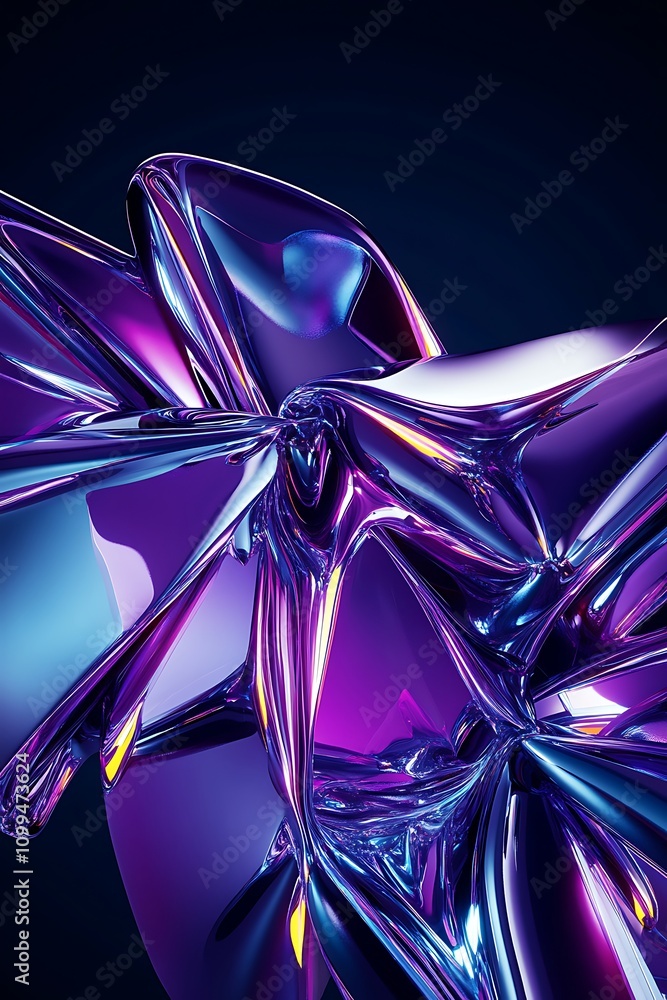 Aufkleber abstract 3d fluid shape with vibrant colors and shiny surface reflecting different hues against a da