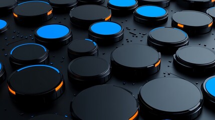 Abstract Background of Circular Shapes with Black and Blue Tones, Featuring Textured Elements and Vivid Color Contrasts for Modern Design Applications