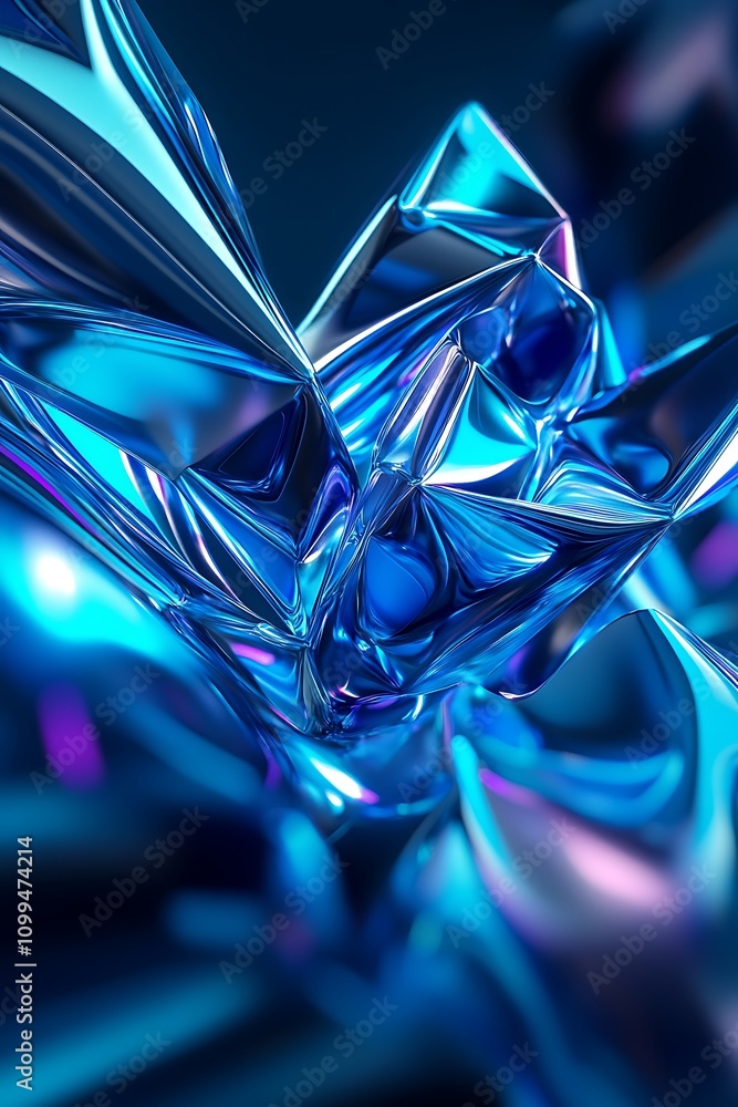 Poster abstract blue metallic wave with shiny reflections and dynamic flow creating a futuristic and modern