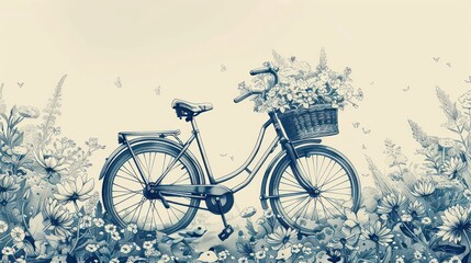 Obraz premium Vintage bicycle with flower basket in meadow.