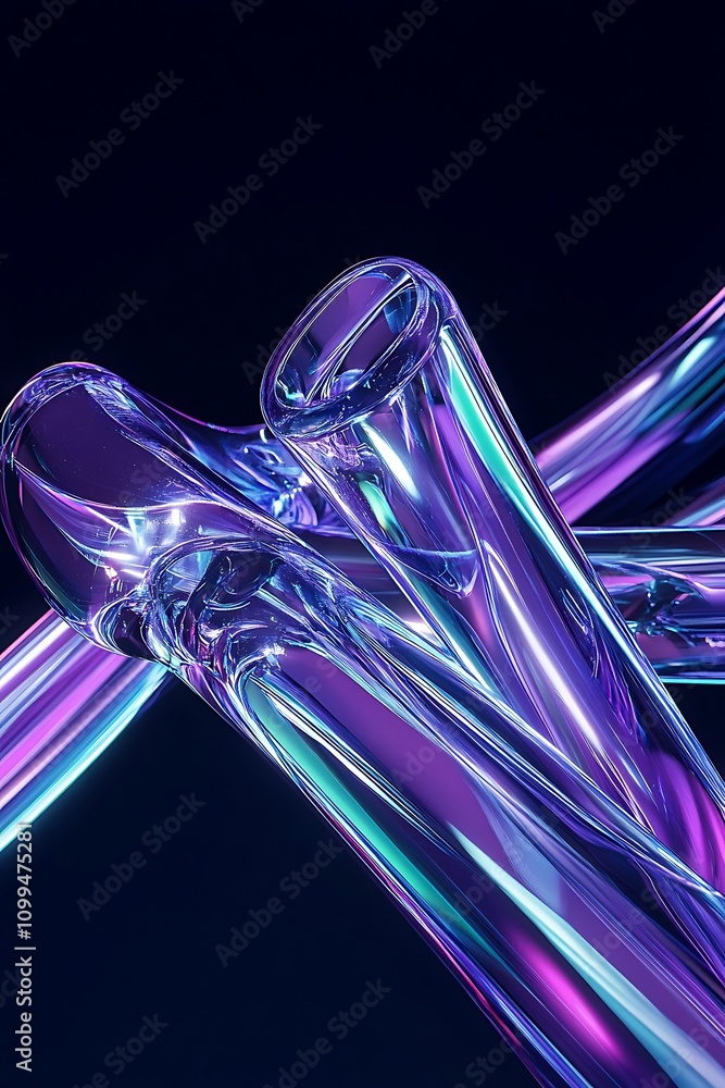 Aufkleber abstract composition of colorful glass tubes reflecting light with neon glows in a dark background c