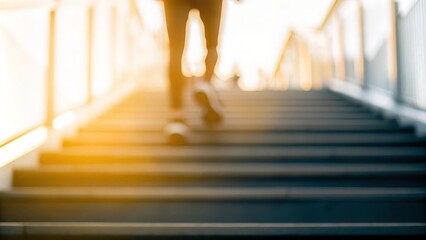 "Ambition Trail Blur" &ndash; Blurred vision of a climber&rsquo;s path with soft sunlight in the distance.
