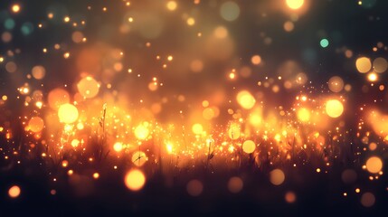 Obraz premium Golden Sparkles Illuminate Grassy Field At Night